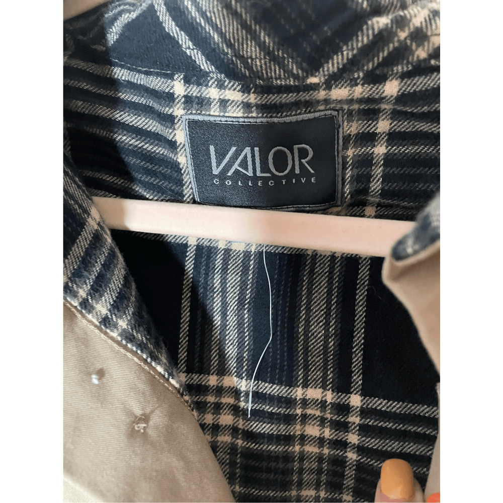 NWT Valor Men's Tan Trucker Front Plaid Lined Button Chore Jacket Menswear - Picture 7 of 8